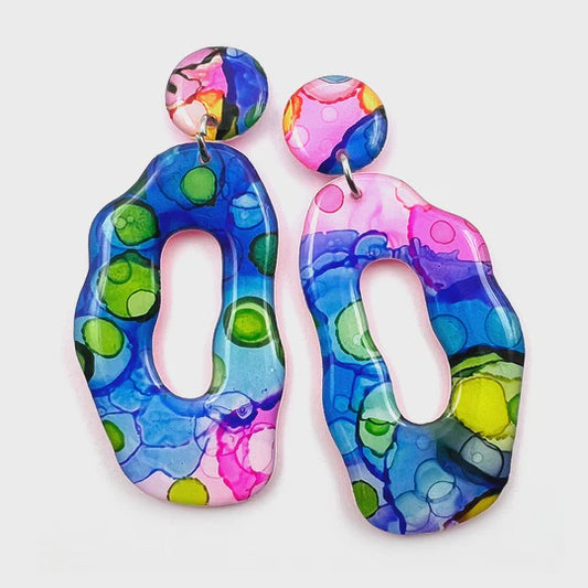 Blossom & Cat |Ink + Resin Earring · Coral Hoop · 52