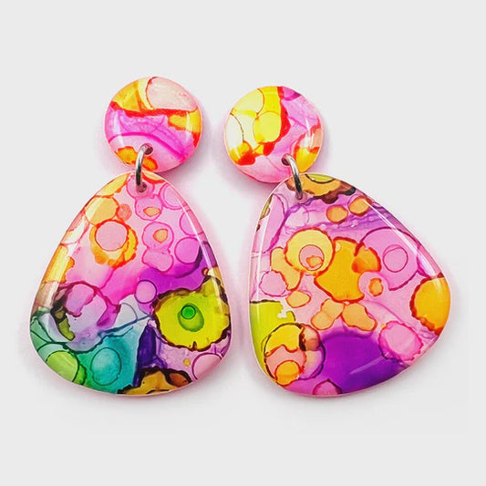 Blossom & Cat |Ink + Resin Earring · Raindrop Wide · 56