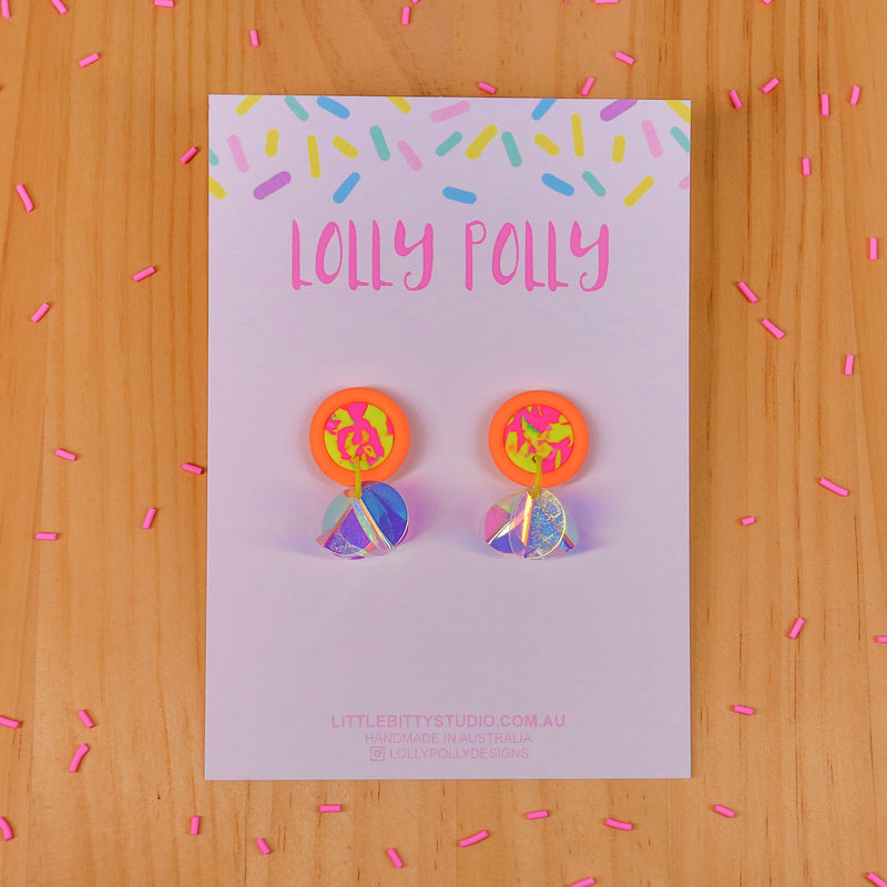 Lolly Polly | Edged Studs With Sequins - Neon Orange/Multi