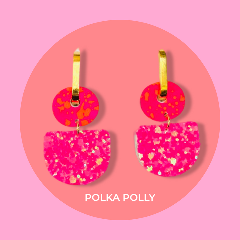 Polka Polly | Dainty Hoops - Neon Pink