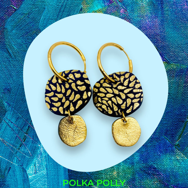 Polka Polly | Luna Hoops - Navy Gold Tears