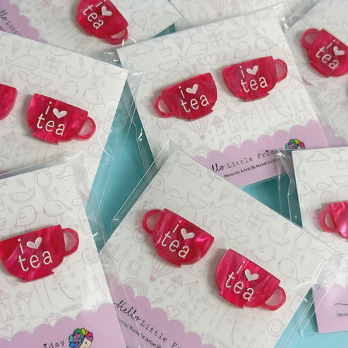 Hello Little Friday | I Love Tea Rose Pink teacup Studs