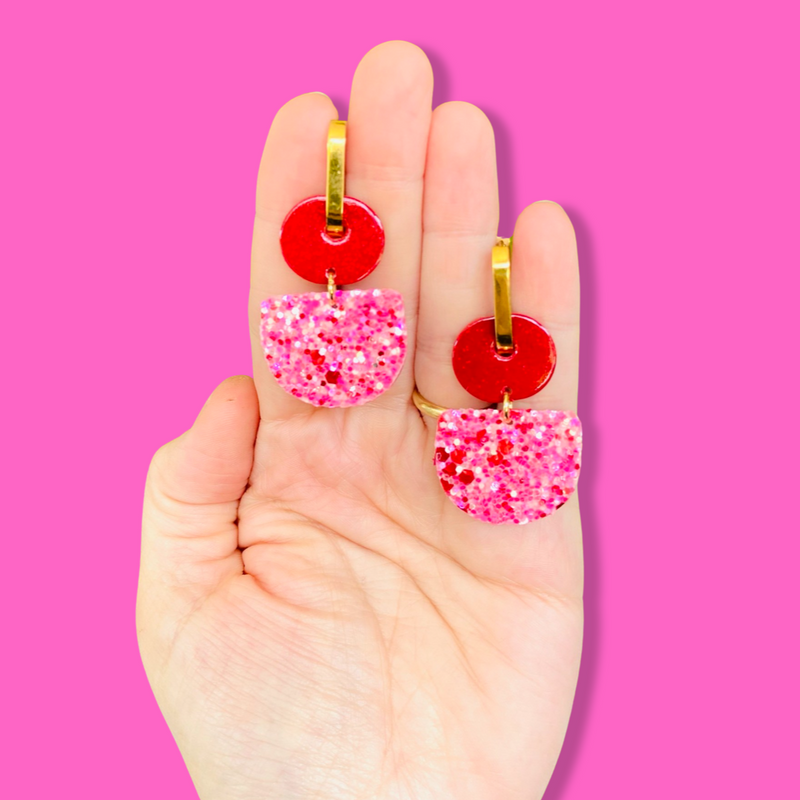 Polka Polly | Dainty Hoops - red pink sparkles