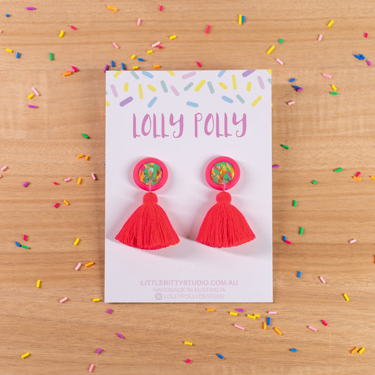 Neon Circle Tassle Drops - Red