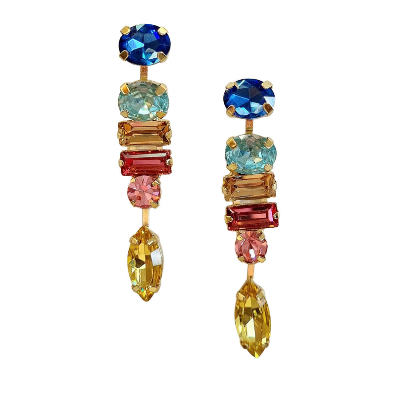 Zoda | Giordana Stud Drop Earrings - Blue/Pink/Yellow