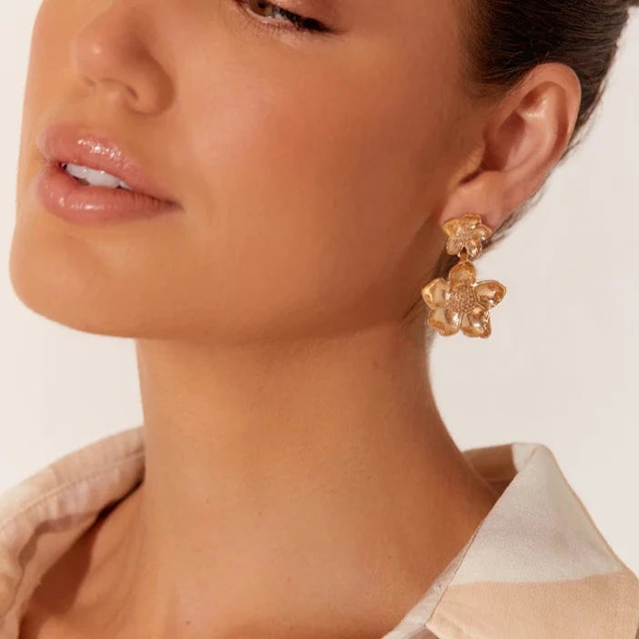 Adorne | Double Flower Drop Earrings