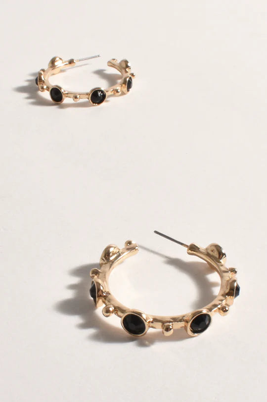 Adorne | Jewelled Hoop Earrings - Black