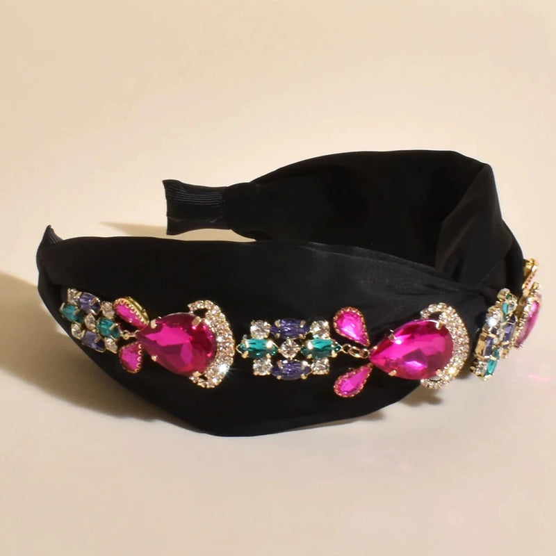 Adorne | Jewelled Event Headband - Black/Pink