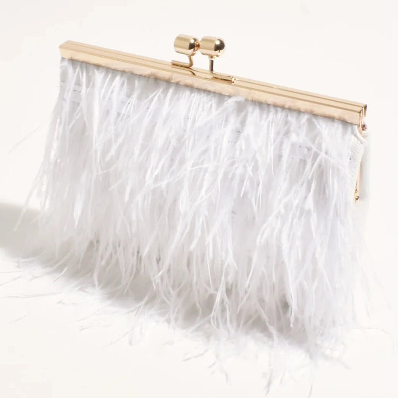 Adorne | Cher Feather Floaty Clutch - White