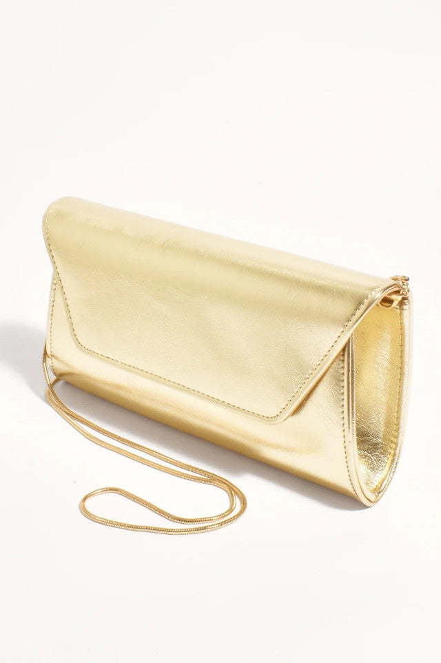 Adorne | Suzie Gloss Fold Over Clutch (Gold)