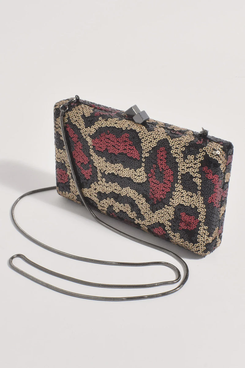 Adorne | Vivie Sequin Pattern Structured Clutch (Gold)