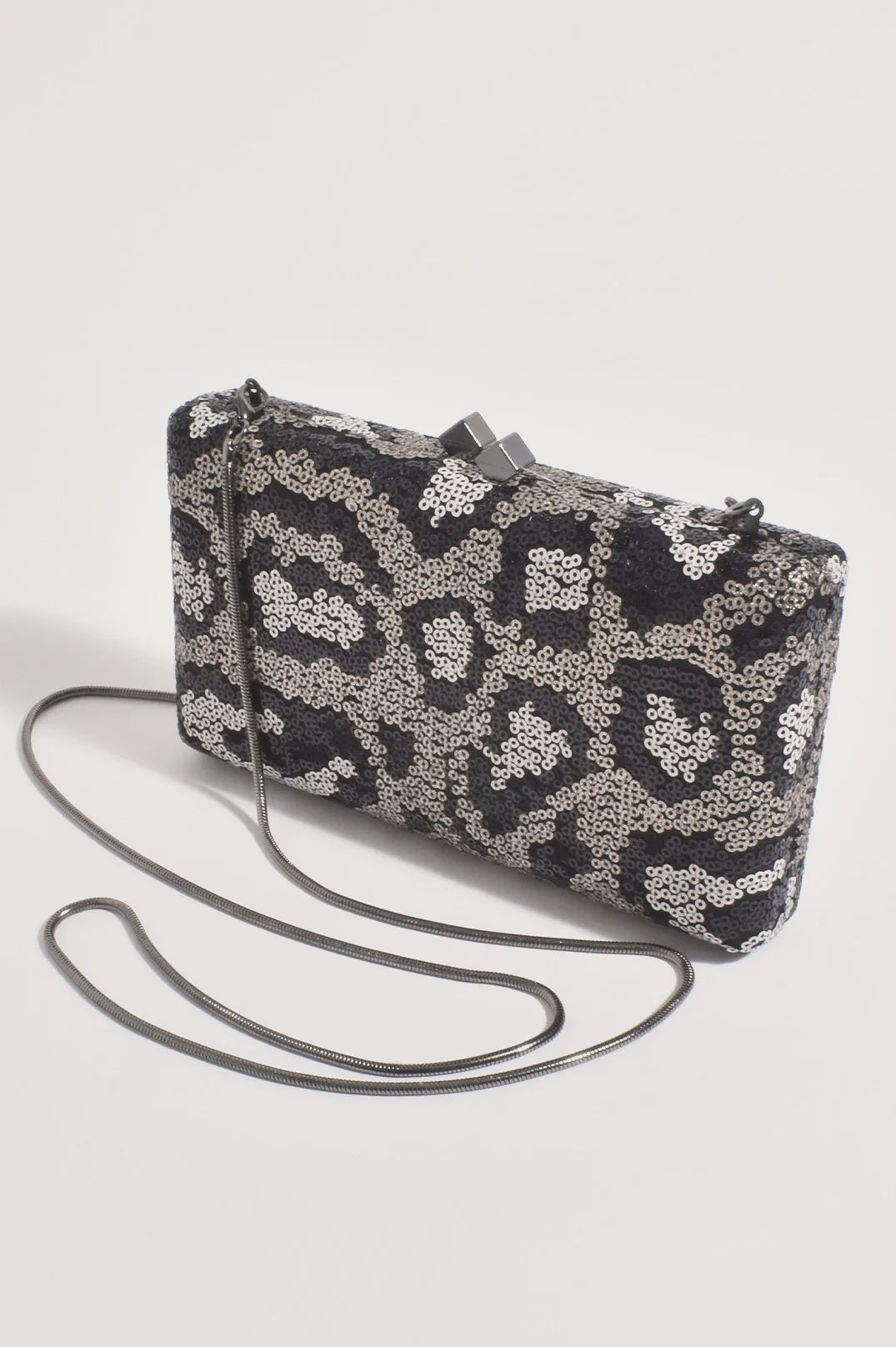 Adorne | Vivie Sequin Pattern Structured Clutch (Cream)