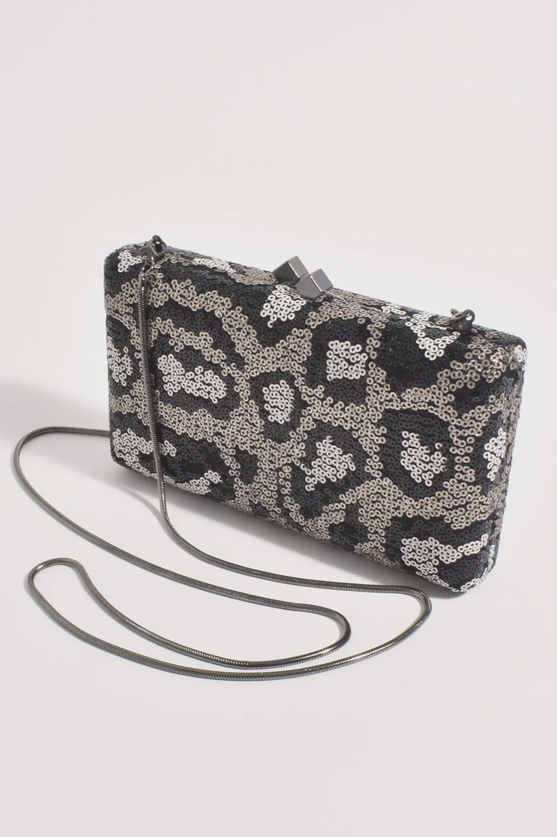 Adorne | Vivie Sequin Pattern Structured Clutch (Cream)