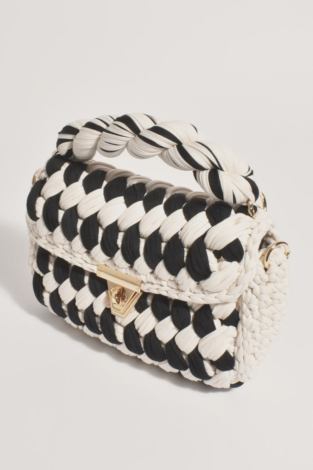 Adorne | Annabel Chunky Plaited Handbag (Black/Cream)