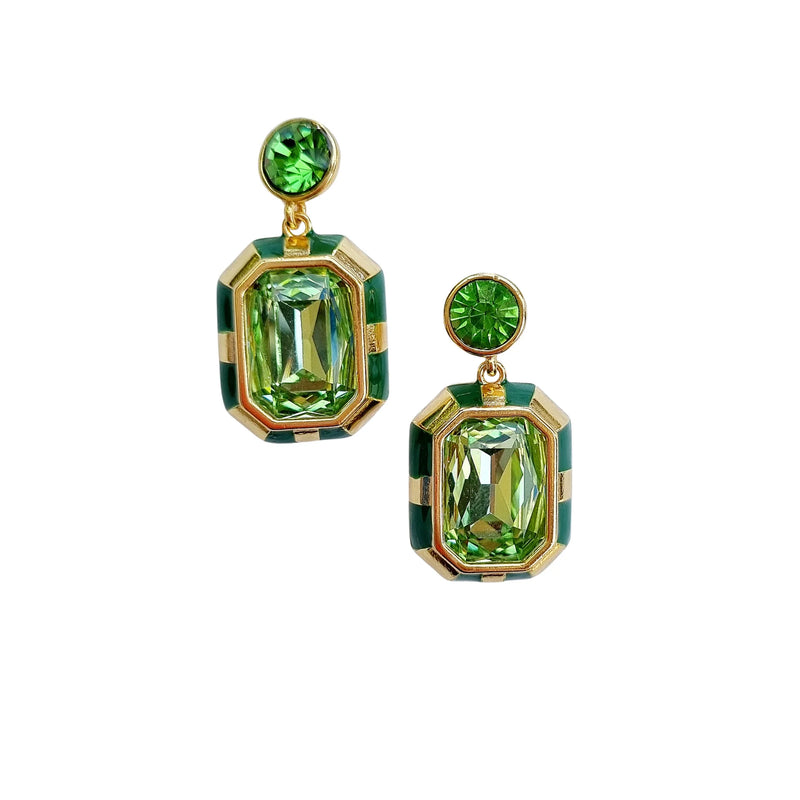 Zoda Dangles | Aura Glass Gem Enamel Earrings - Green