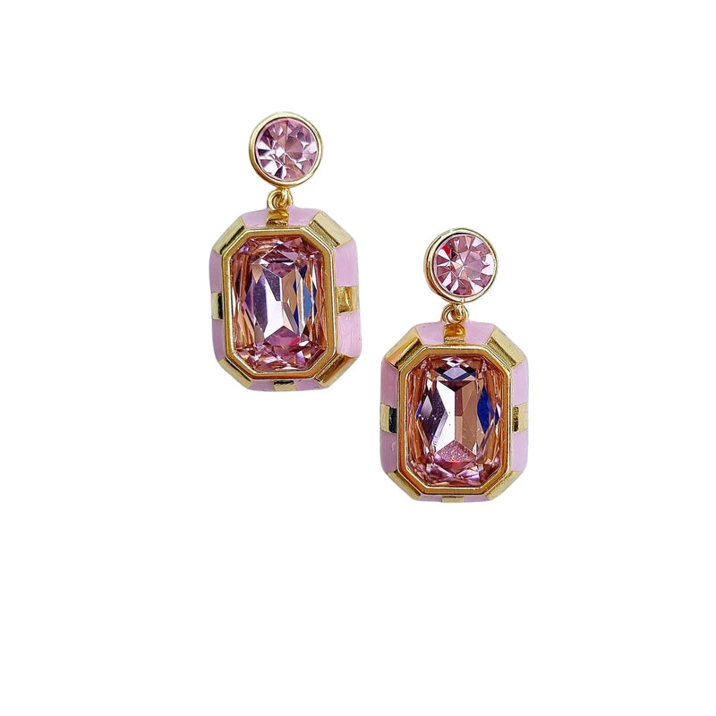 Zoda Dangles | Aura Glass Gem Enamel Earrings - Pink