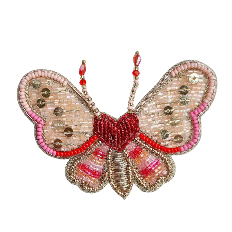 Zoda Brooch | Pink Beaded Heart Butterfly