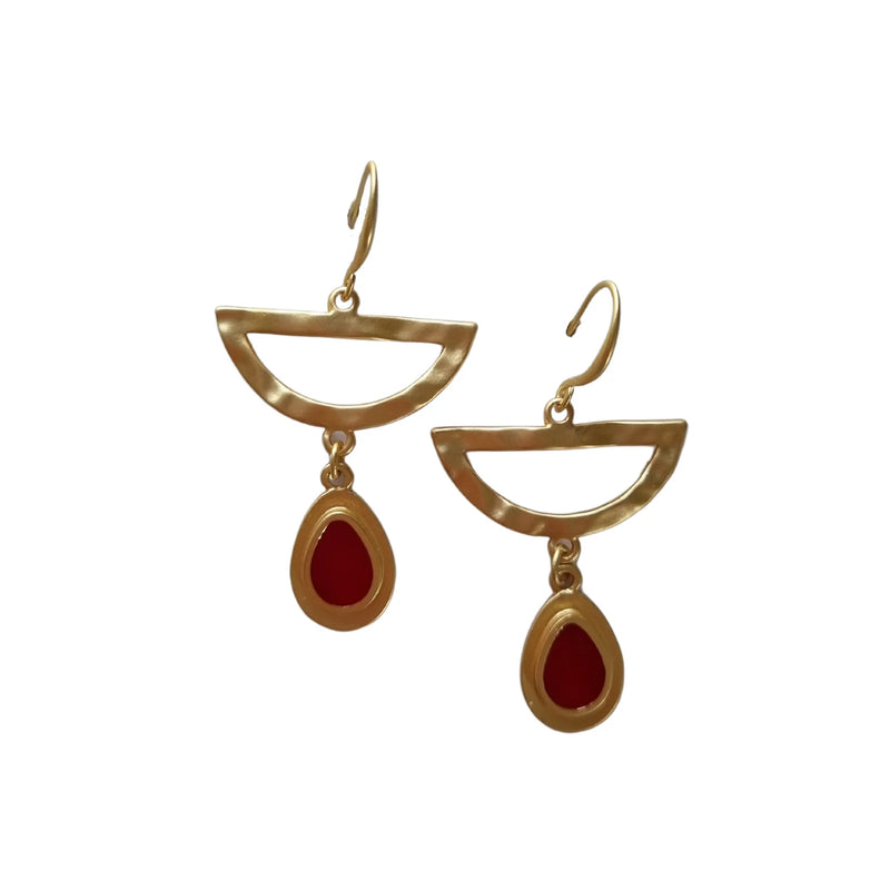 Zoda Earrings | Half Moon Drop - Gold/Red