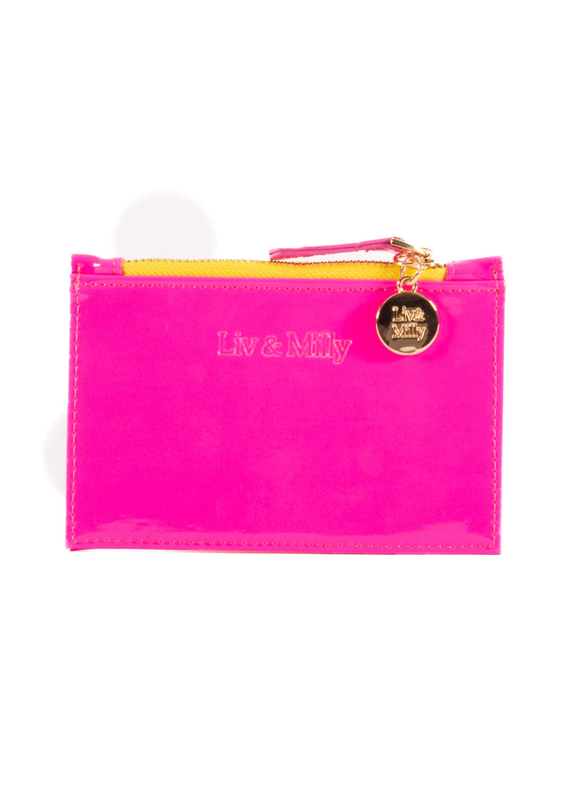 Liv & Milly | Card Wallet- Neon Patent Pink