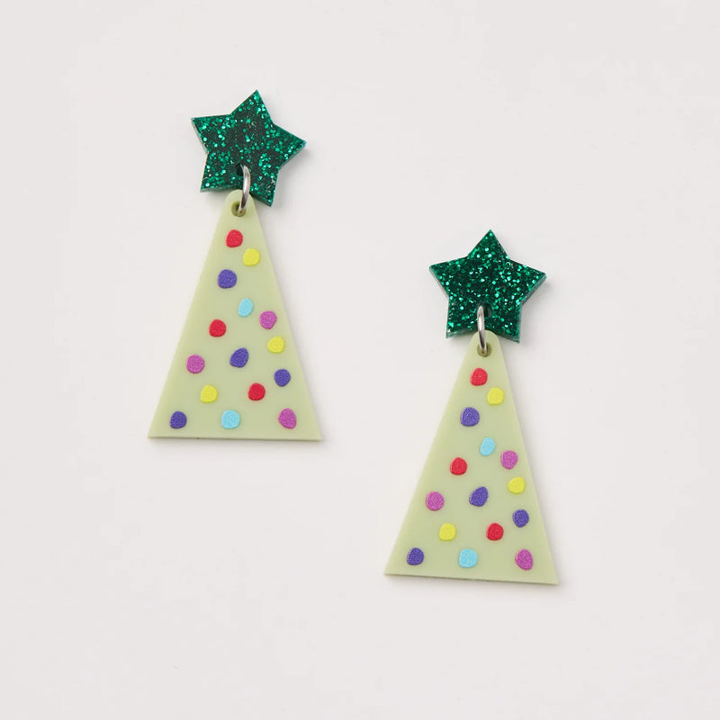 Martha Jean - Christmas Tree Earrings - Dotty Green