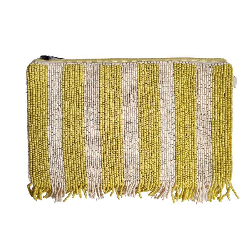 Zoda | Cream Lime Green Beaded Pouch