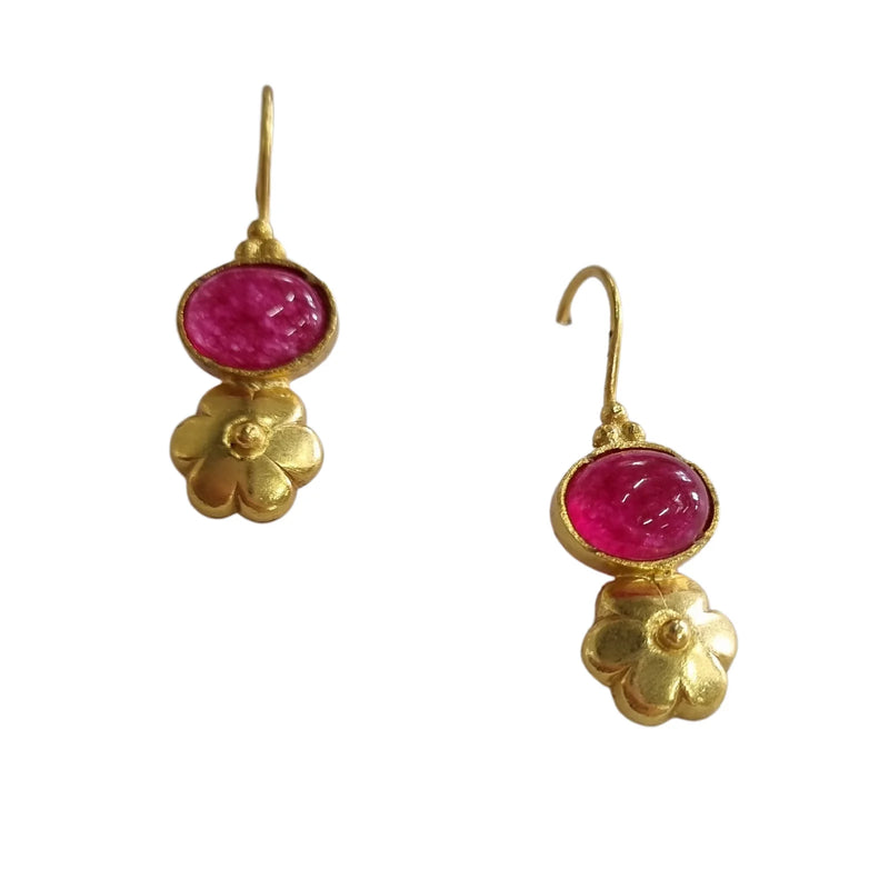 Zoda Dangle Earrings | Amara Natural Stone and Brass - Rasberry