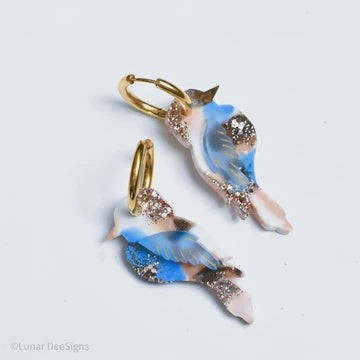 Lunar Dee | MARBLE - Kiera the Kookaburra Hoops with a touch of golden glitter
