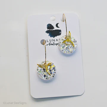 Lunar Dee | Every Day Hoops - White Sparkle - Hummingbird charm