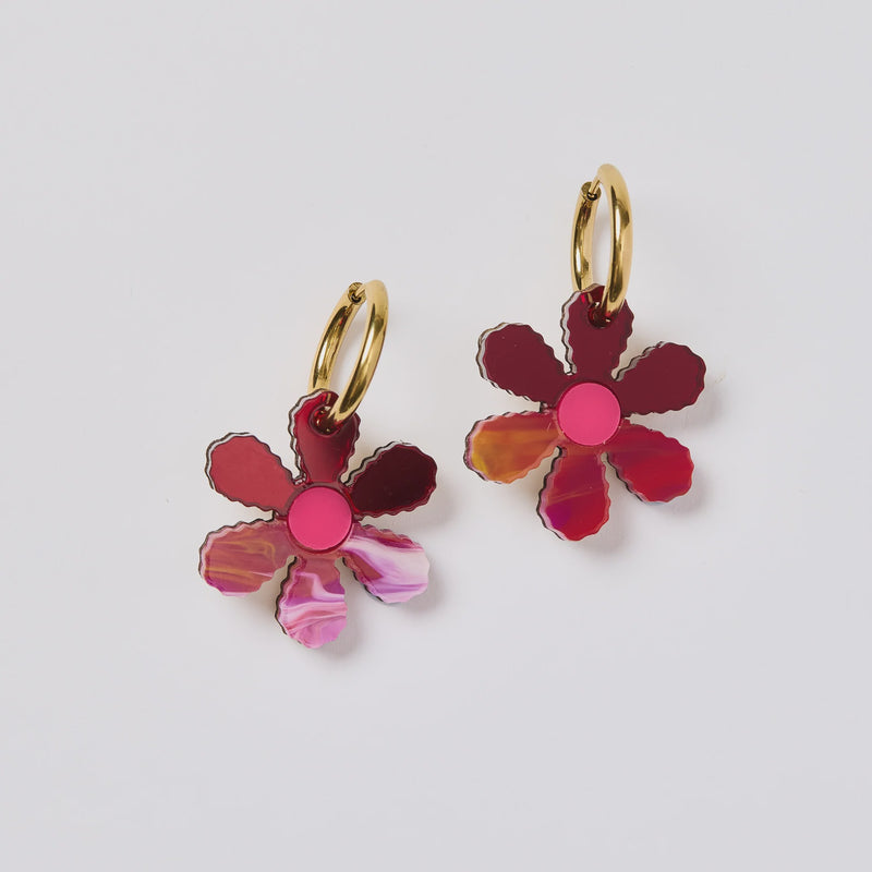 Martha Jean | Daisy Huggies - Magenta Watercolour - Gold Huggie