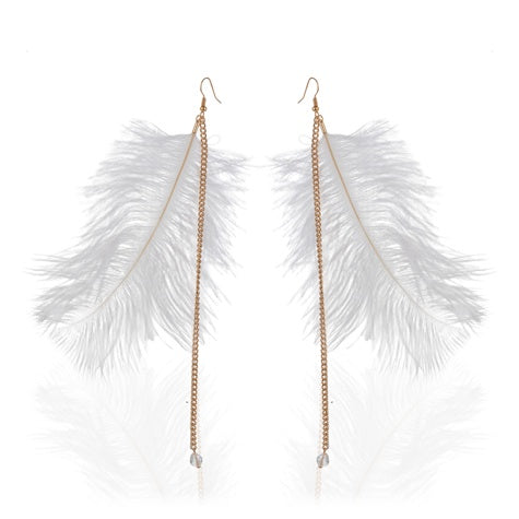 TID | Feather Dangles with gold chain drop  Earrings White