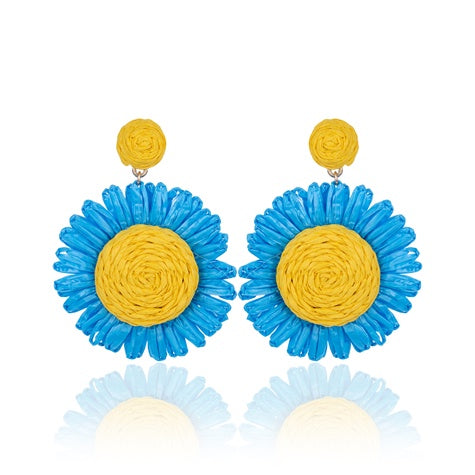 TID | Raffia Flower Fiesta Earrings Blue & Yellow
