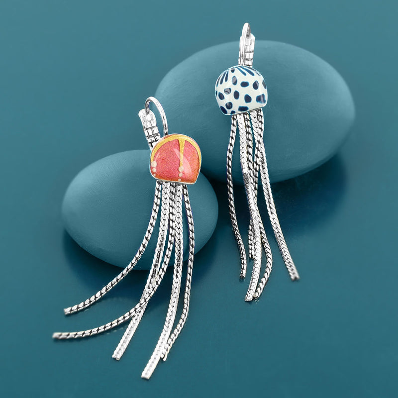 Taratata | Lever back earrings fantaisie - Abysses - Red and Blue Jellyfish