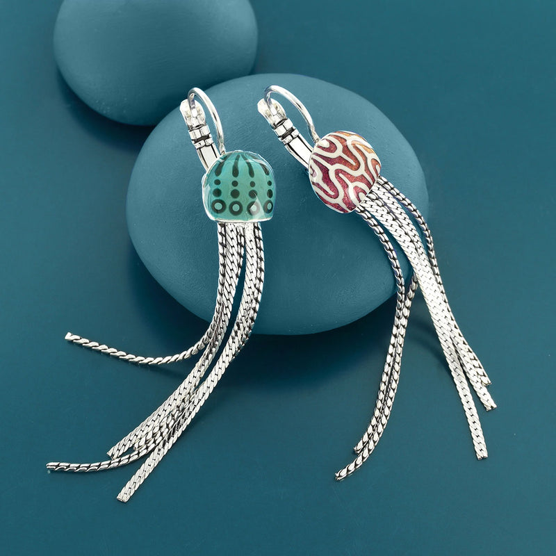 Taratata | Lever back earrings fantaisie - Abysses - Red and Green Jellyfish