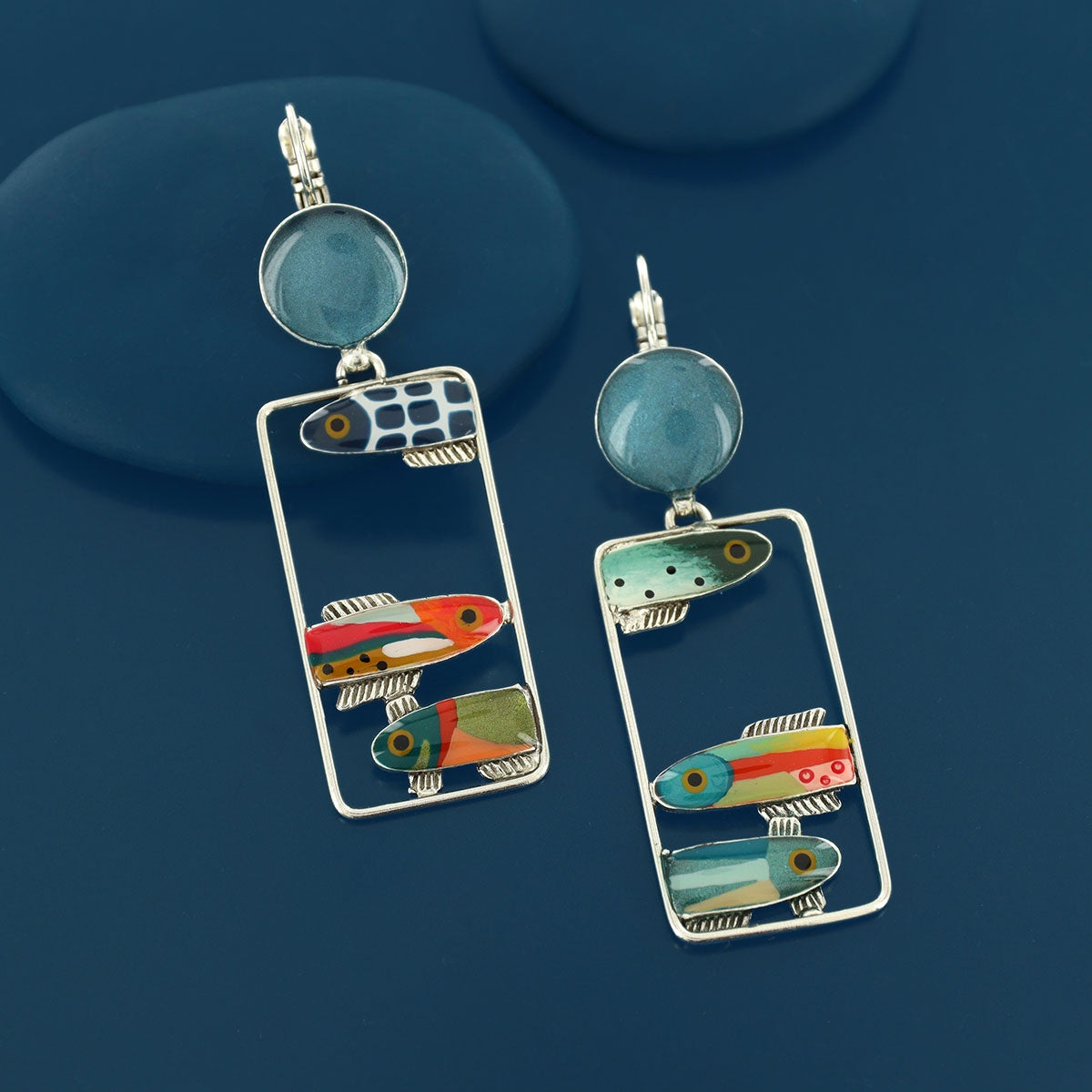 12780- Lever back earrings fantaisie  Blue