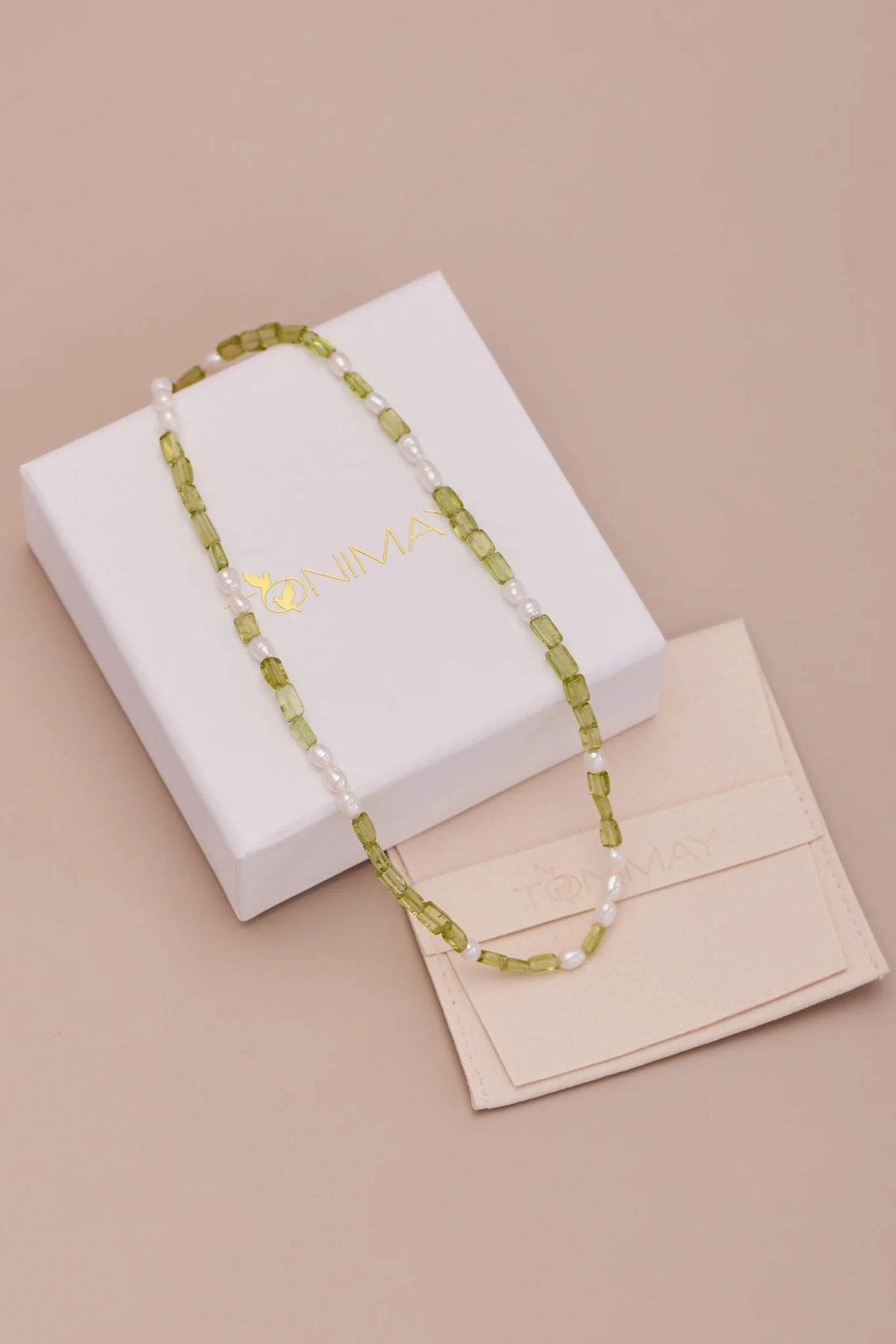 Peridot & Pearl Gold Beaded Necklace