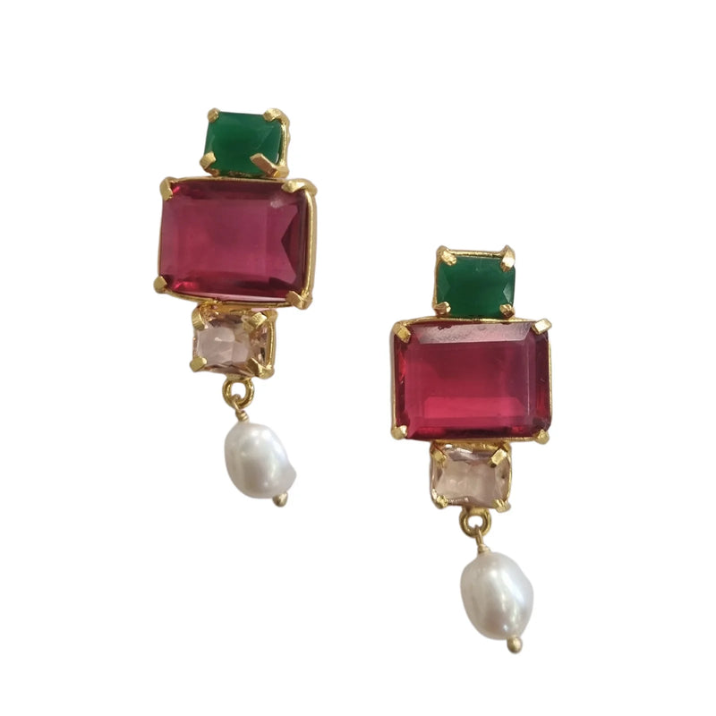 Zoda | Kristen Gem Statement Earring  - Red Green