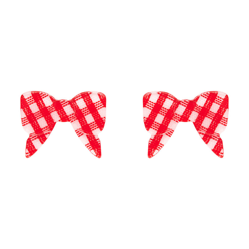 Erstwilder | Bow Gingham Stud Earrings - Red