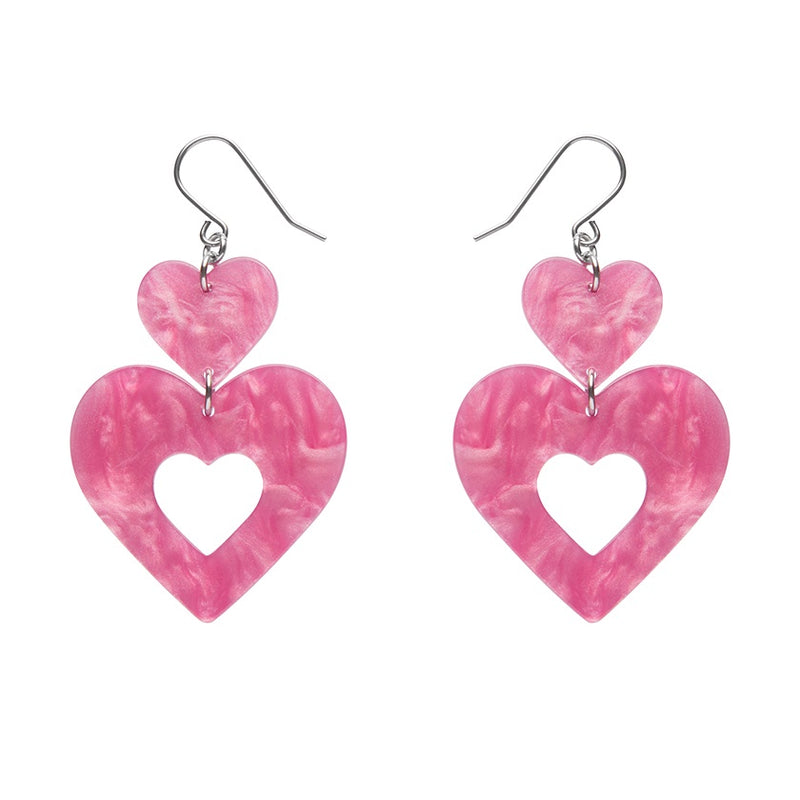 Erstwilder | Double Heart Ripple Drop Earrings - Pink