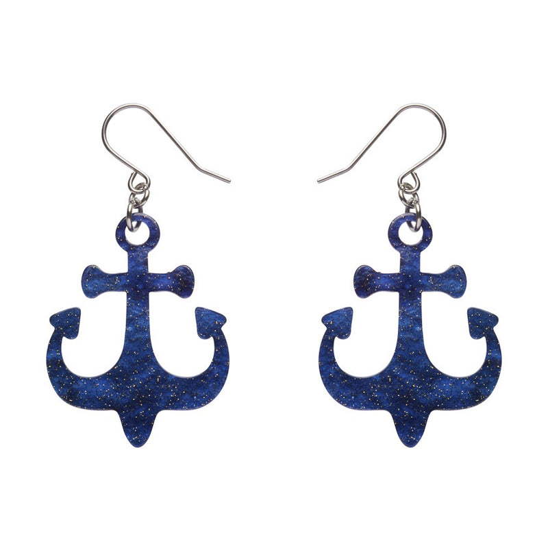 Erstwilder | Ship Anchor Drop Earrings - Navy