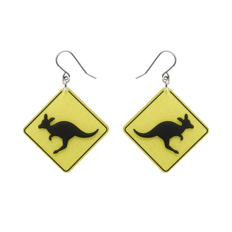 Erstwilder | Kangaroo Sign Drop Earrings - Yellow