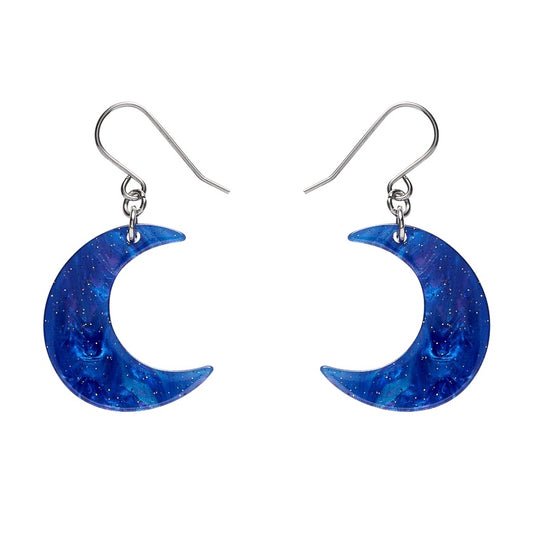 Cresent Moon Drop Earrings - Blue