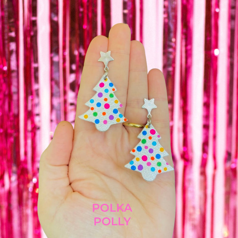 Polka Polly | Christmas Tree Hoops - Light It Up Silver