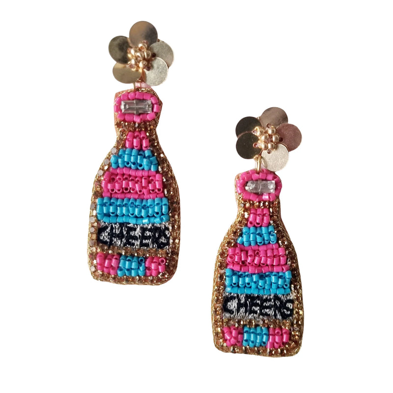 Zoda | Beaded Champagne Dangles - Hot Pink/Multi
