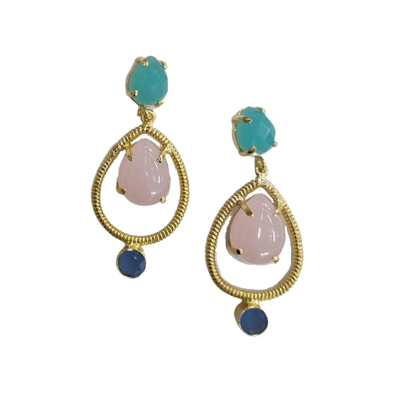 Zoda | Indiana Natural Stone Earring - Gold, turquoise and pink