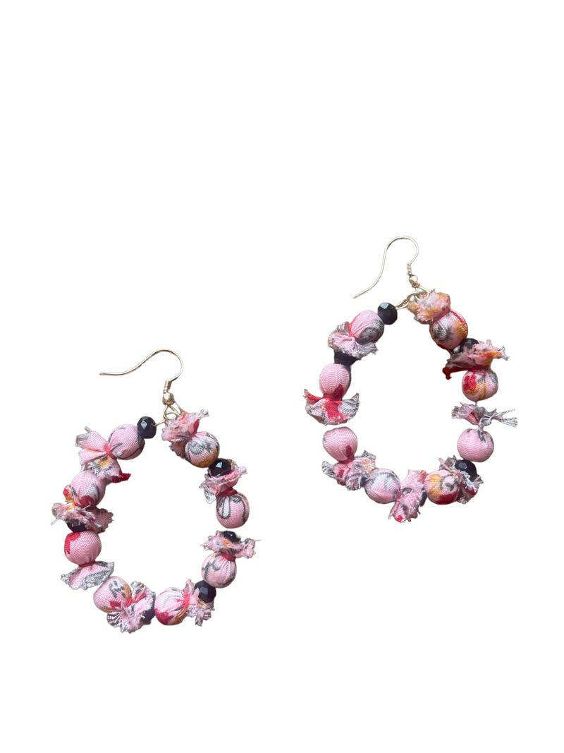 Zoda | Multi Fabric Circle Dangles (Pink)