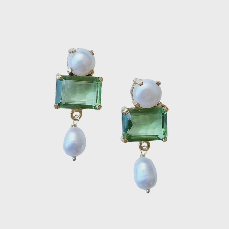 Zoda | Fantasy Glass Gem Earring with Green and Pearl
