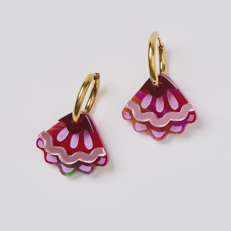 Martha Jean | Frill Pod Earrings - Magenta Watercolour - Gold Huggie