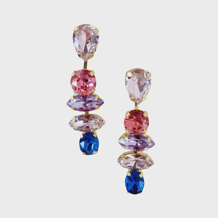 Zoda | Gloria Cascading Gem Earring Pink/Blue