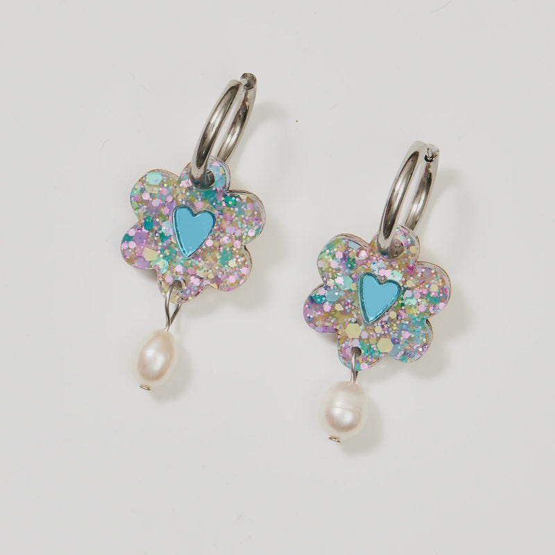 Martha Jean | Heart Flower + Pearl Earrings - Blue Mermaid