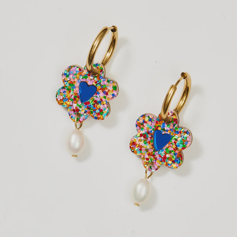 Martha Jean | Heart Flower + Pearl Earrings - Rainbow